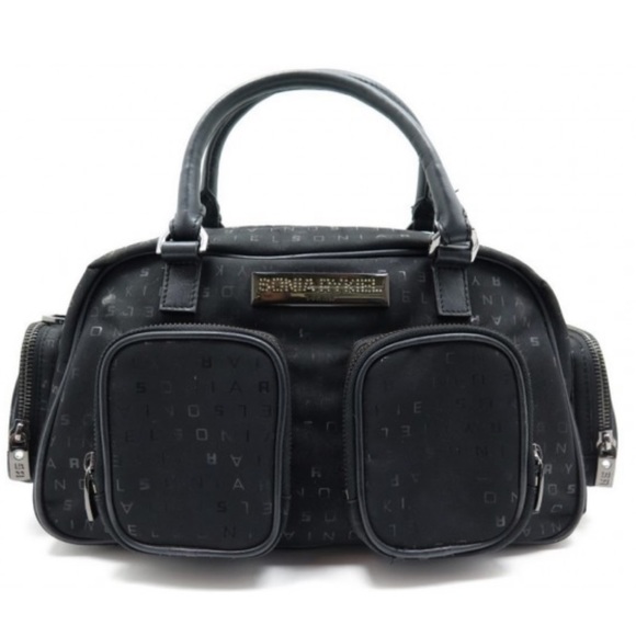 SONIA RYKIEL Signature Monogram Bag Satchel Logo Leather Hand Purse Crossbody xo - Picture 1 of 17